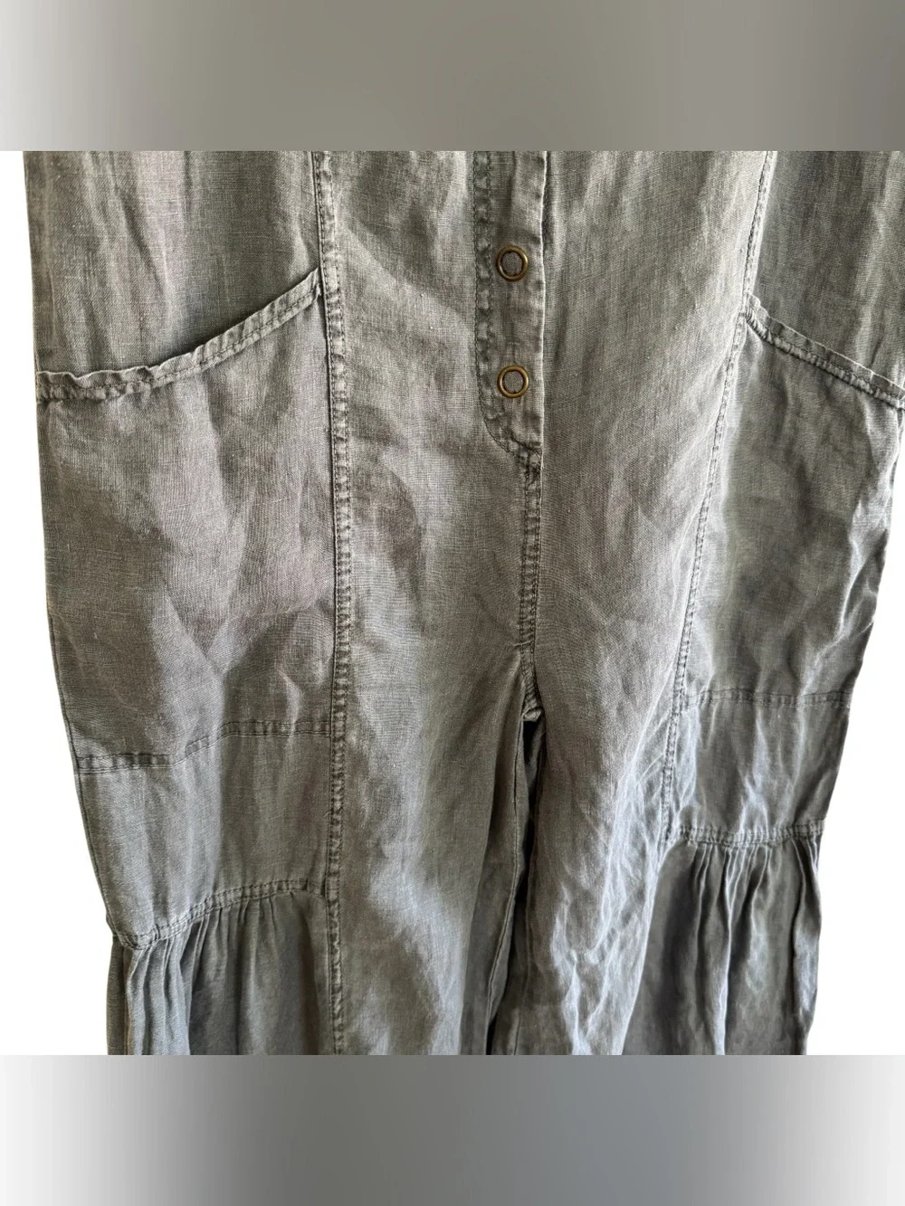 XCVI Gray Linen Wide Leg Fang Sharkbite Jumpsuit Wide Leg Relaxed Fit Boho S - Picture 4 of 8
